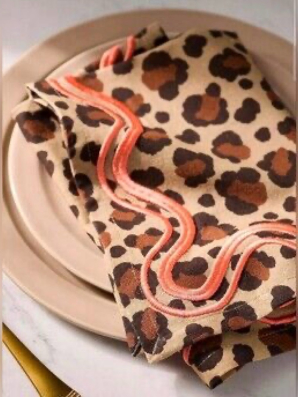 Anthropologie NWT Cheetah / Leopard Print Napkins with Coral Trim - set of 2